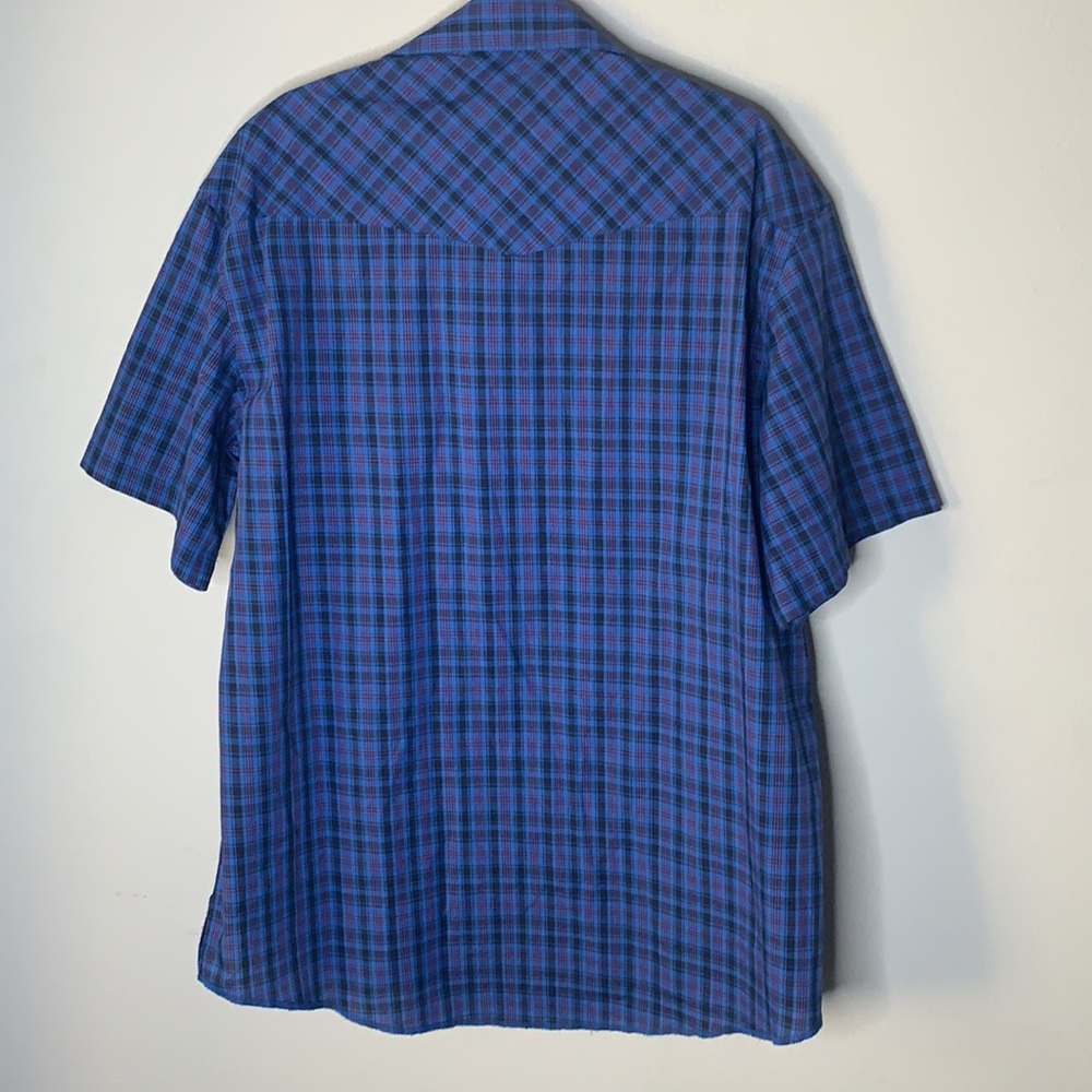 Wrangler blue plaid pearl snap button down shirt 17 - Picture 6 of 6